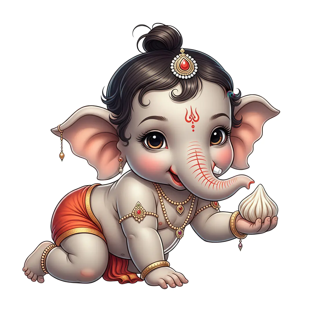 Adorable Baby Ganesha with Modak Sweet PNG