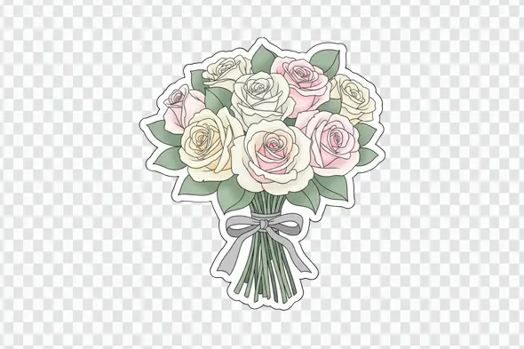 Elegant Pastel Rose Bouquet Illustration PNG