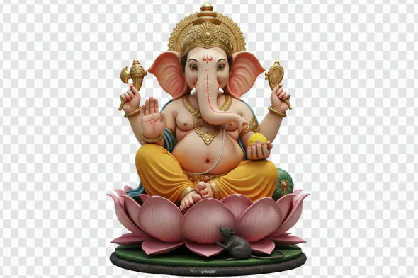 Ganesha Seated on Pink Lotus Throne PNG