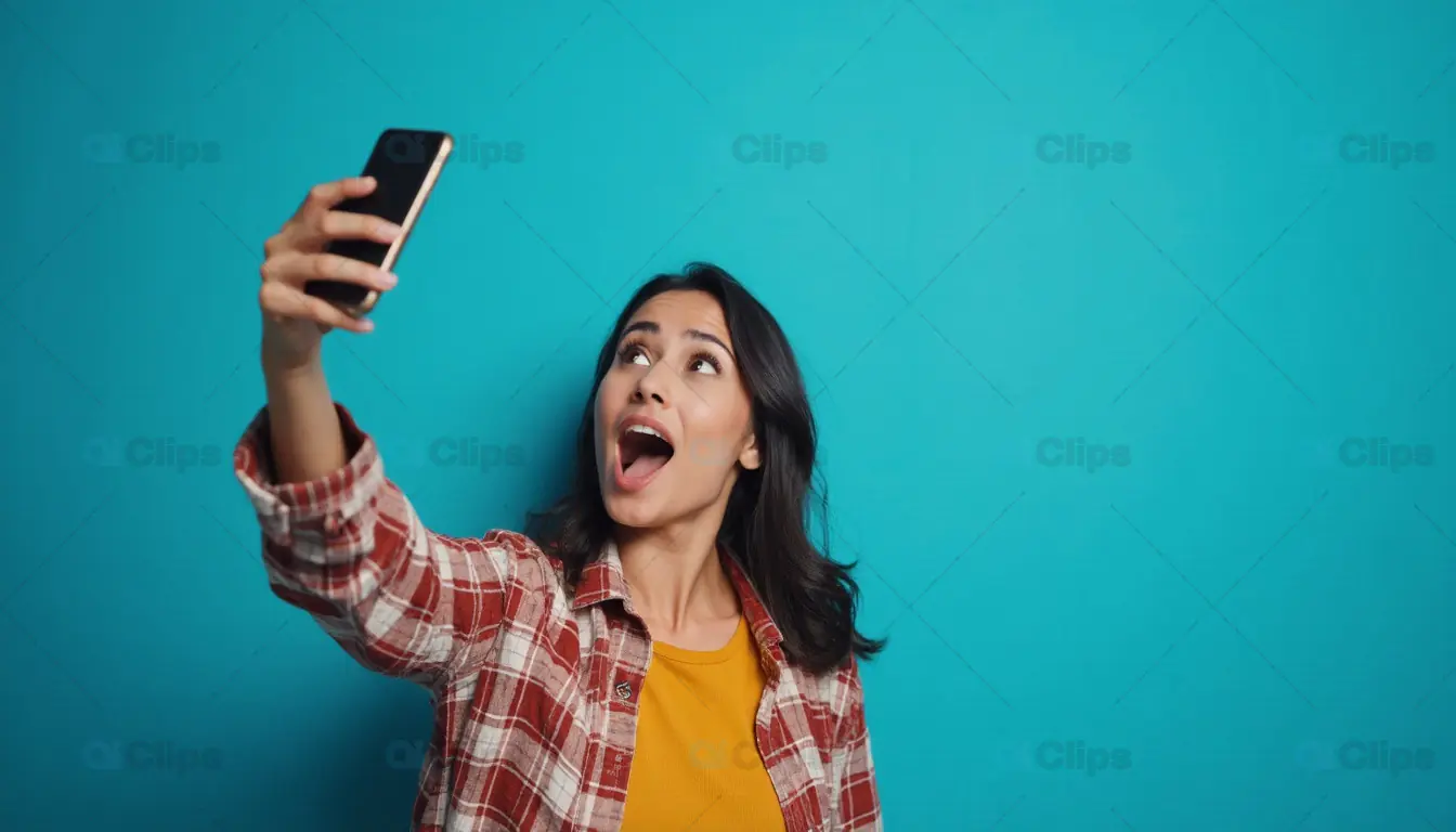 Excited Woman Taking Selfie