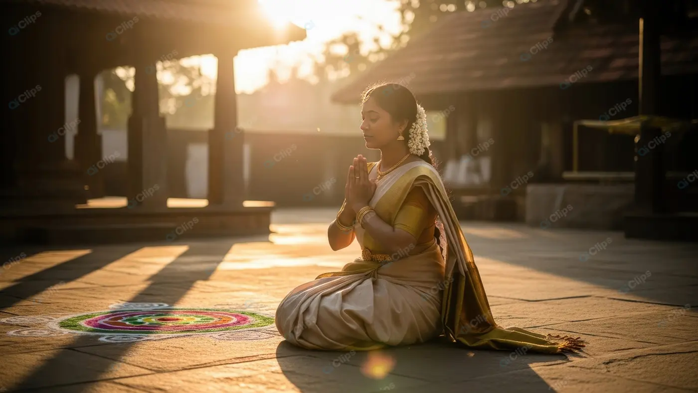 Sacred Sunrise Devotion in Saree
