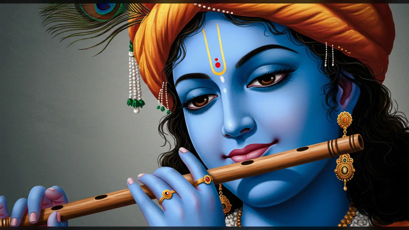 Lord Krishna Playing Flute Close-Up Portrait