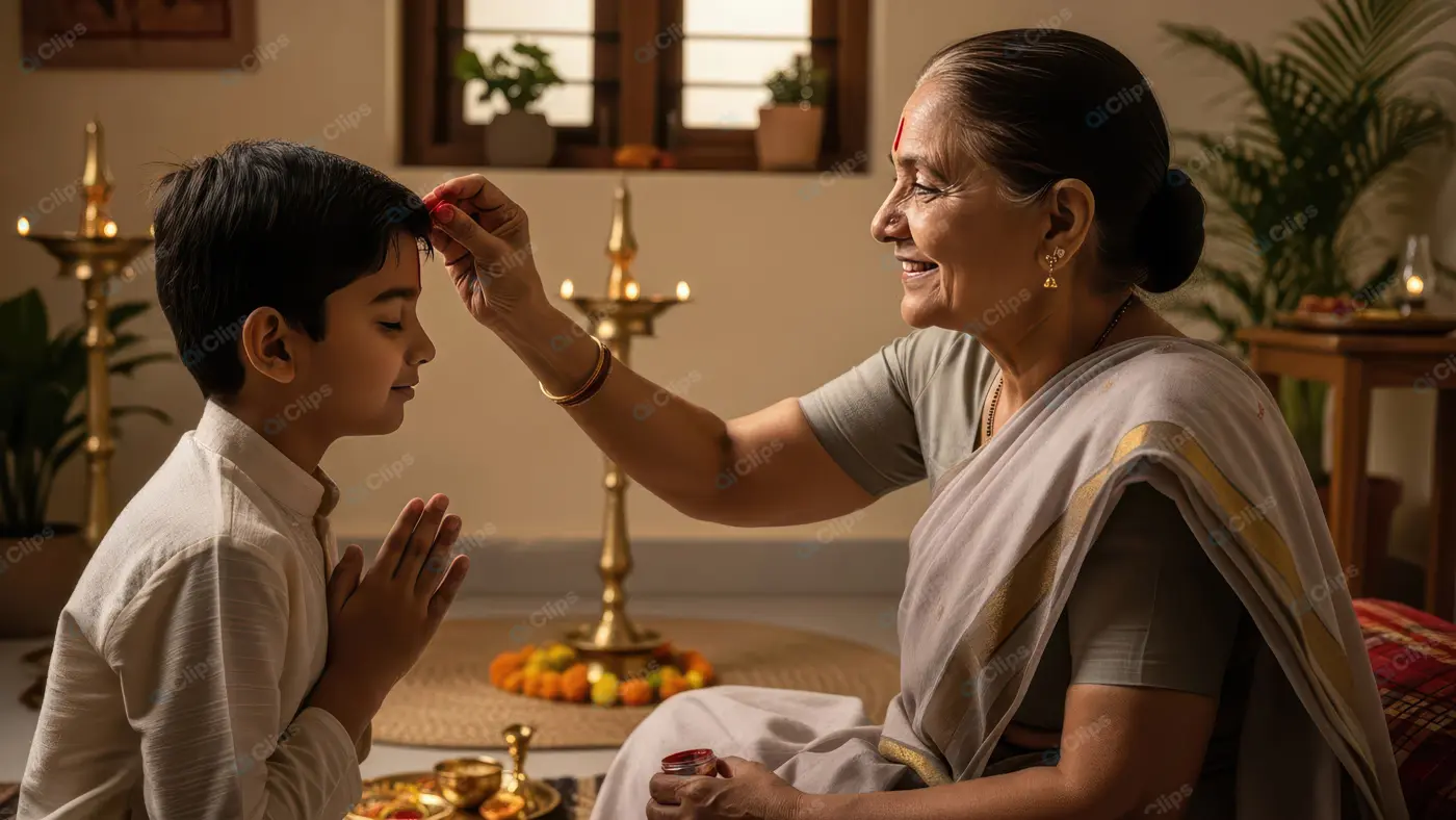 Sacred Tilak Blessing from Grandmother