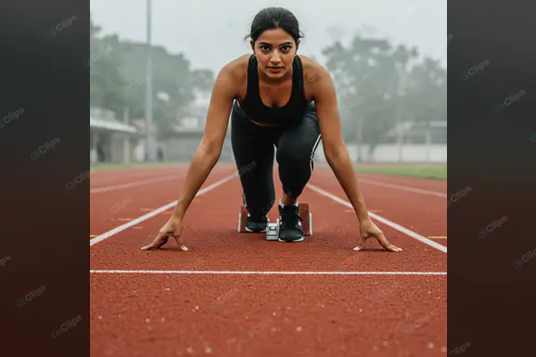 Determined Sprinter at Starting Block