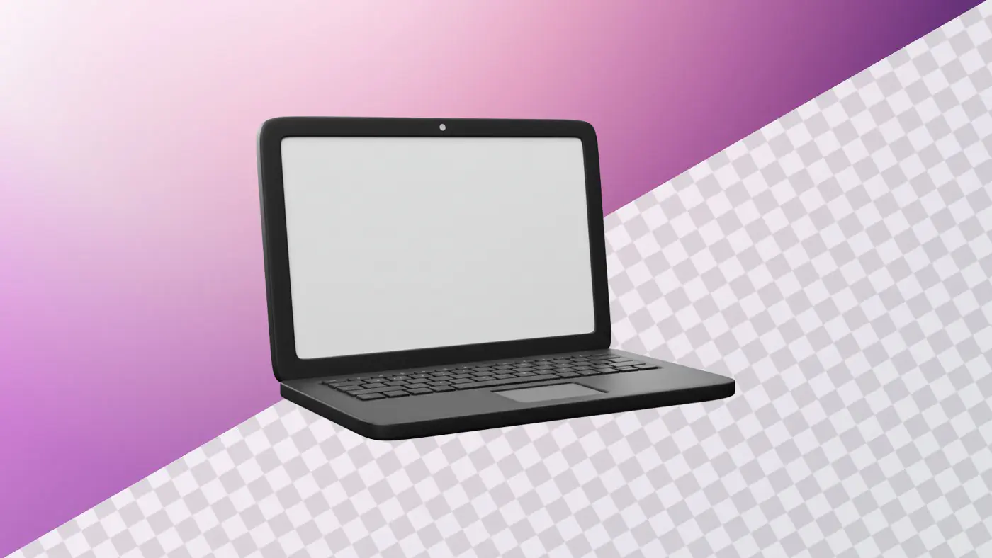 Sleek black laptop with blank white screen