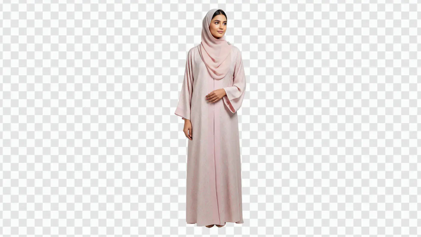 Elegant Muslim Woman in Pink Abaya PNG