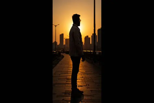 Sunset Silhouette in Urban Landscape