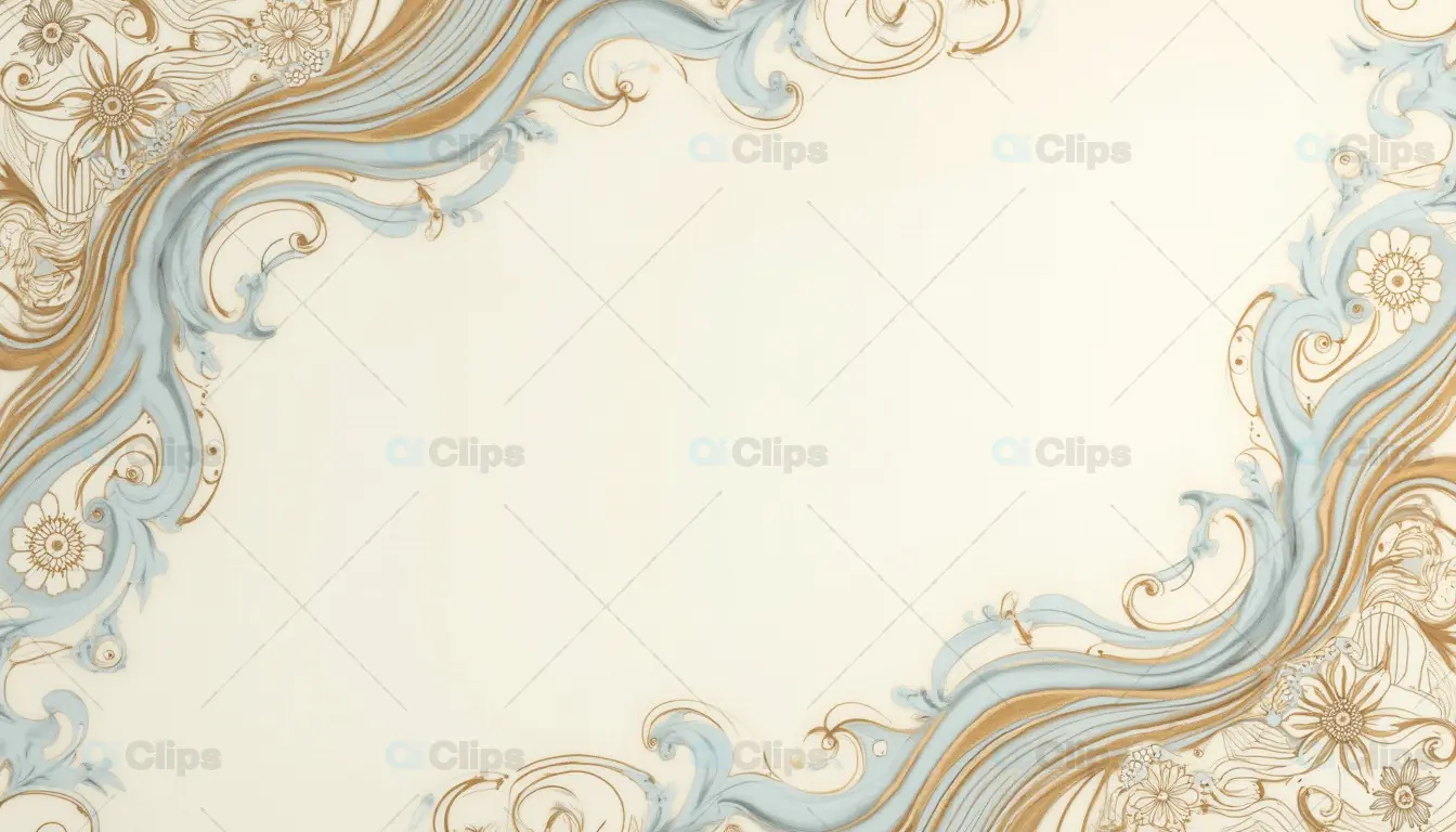 Elegant Floral Border Design with Soft Blue and Gold Accents