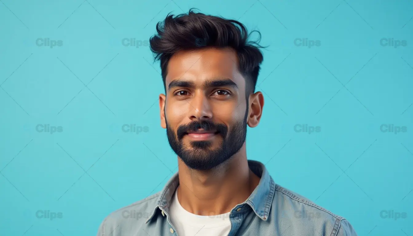 Confident Young Man with Stylish Beard and Denim Shirt