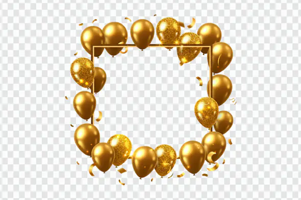 Luxurious Golden Balloon Frame Celebration Decor PNG