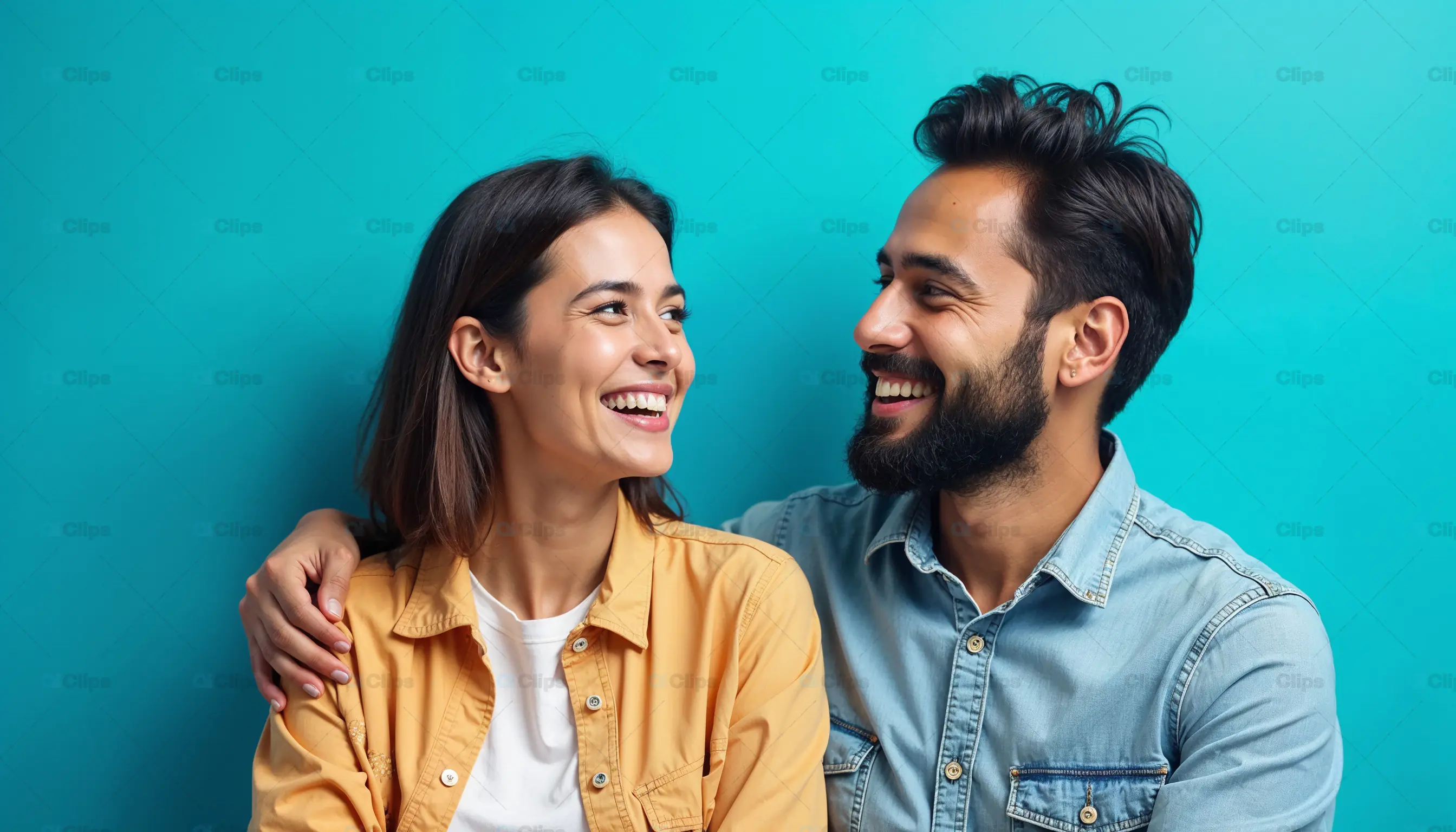 Smiling Couple in Casual Outfits