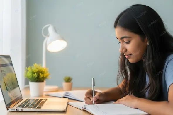 Focused Study at Home Desk
