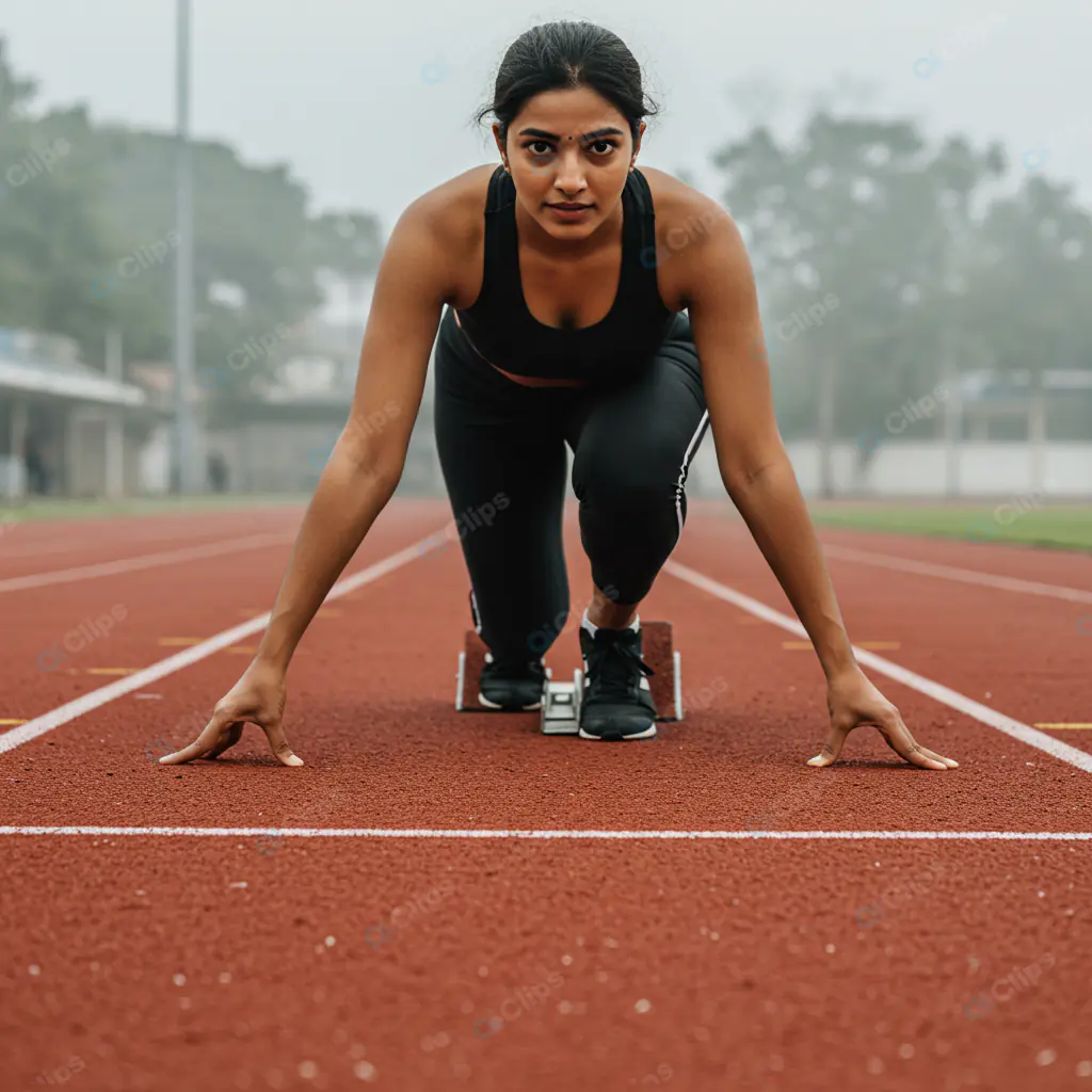 Determined Sprinter at Starting Block