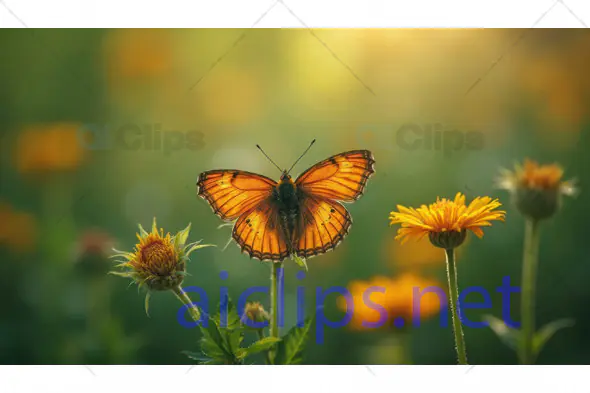Orange Butterfly on Yellow Flowers