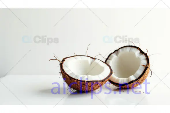 Fresh Coconut Halves on White Background