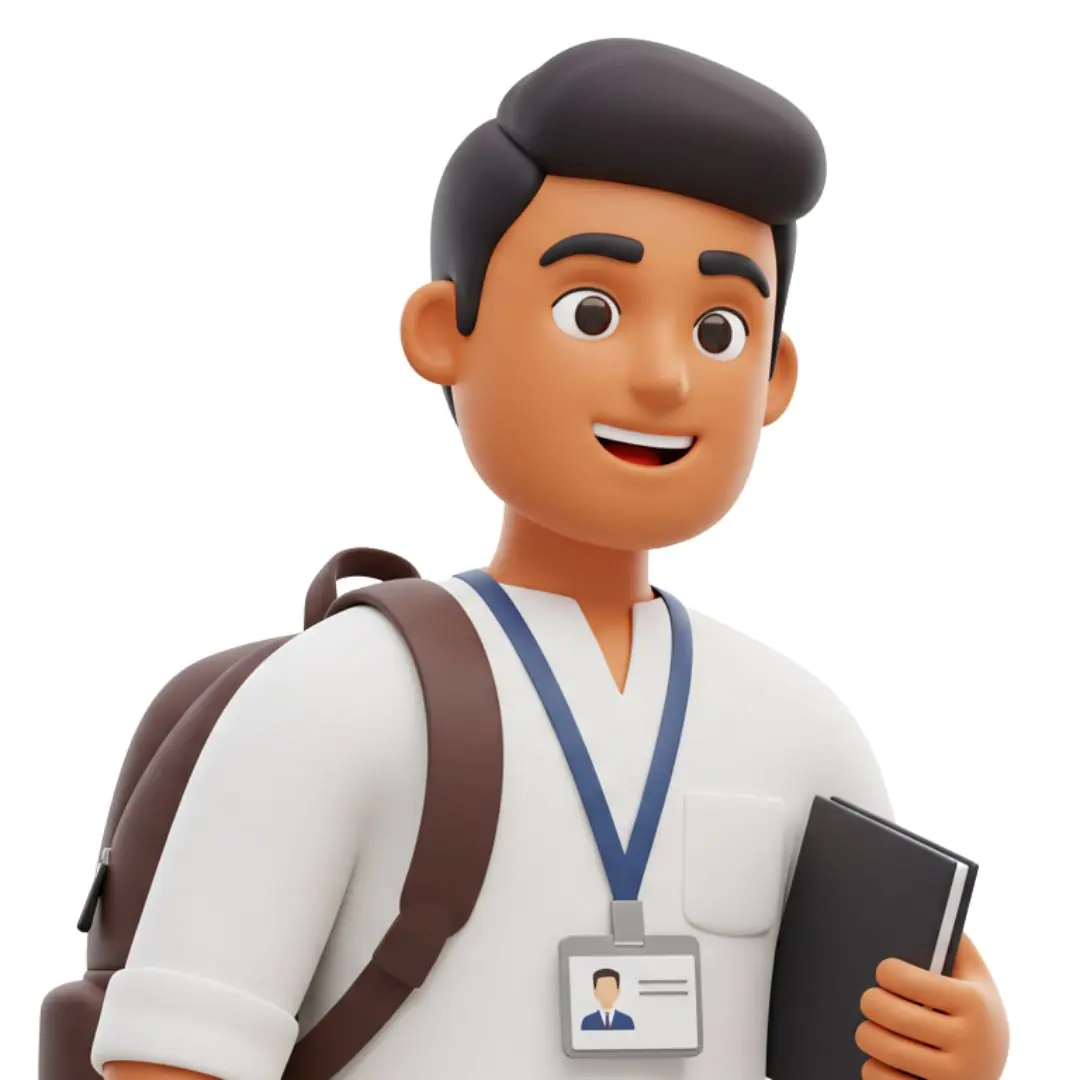 Smiling young Indian professional 3D avatar backpack lanyard