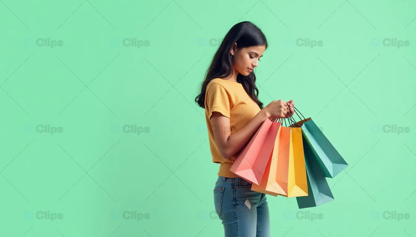 Young Woman Holding Colorful Shopping Bags