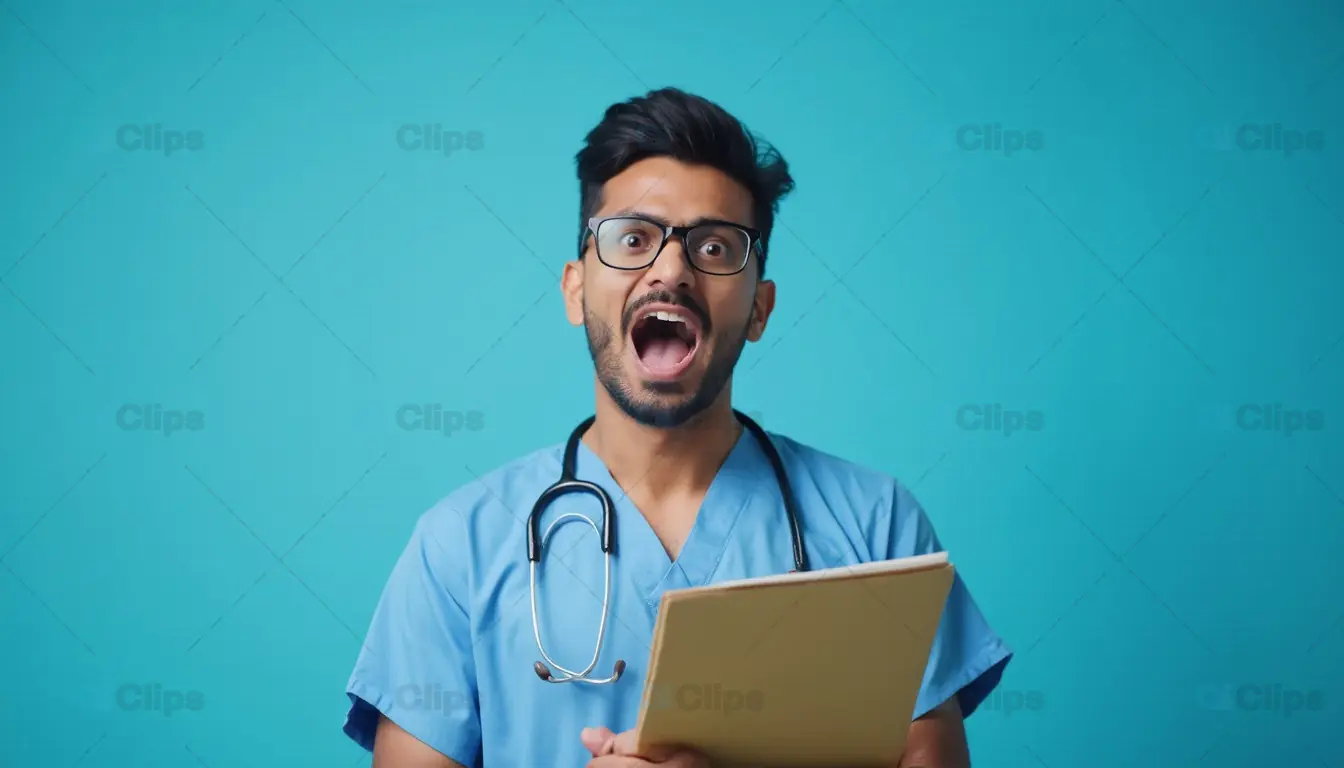 Surprised Doctor Holding Clipboard