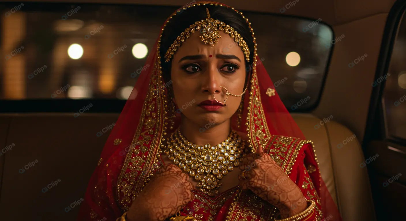 Anxious Bride in Traditional Attire