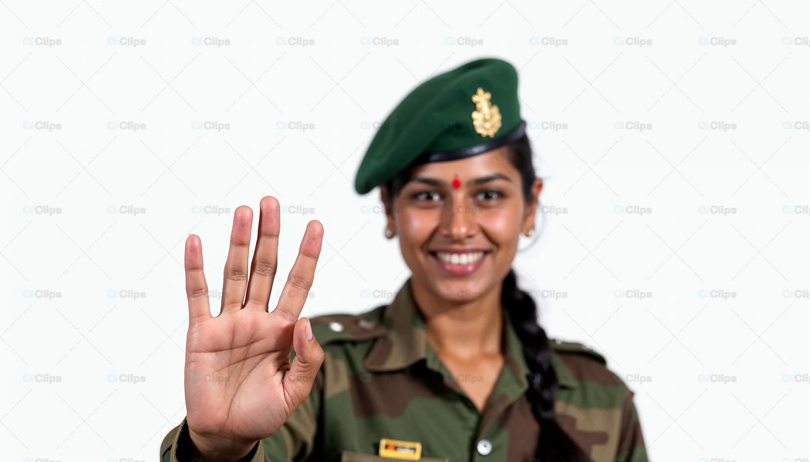 Indian Army Woman Showing Open Hand Gesture