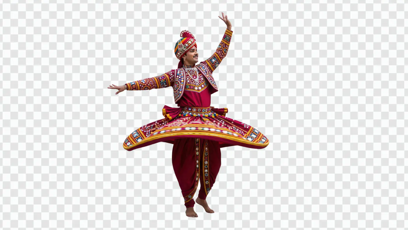 Exuberant Gujarati Folk Dancer Spinning Traditional Colorful Costume
