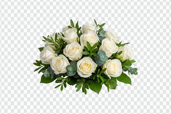 Elegant White Rose and Eucalyptus Floral Arrangement Clipart