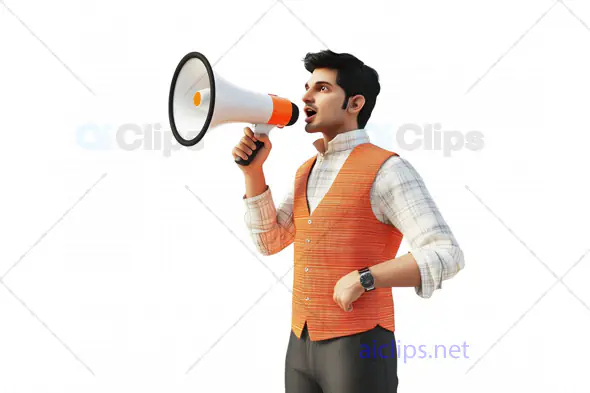 3D Indian Man Announcing with a Megaphone in Formal Wear
