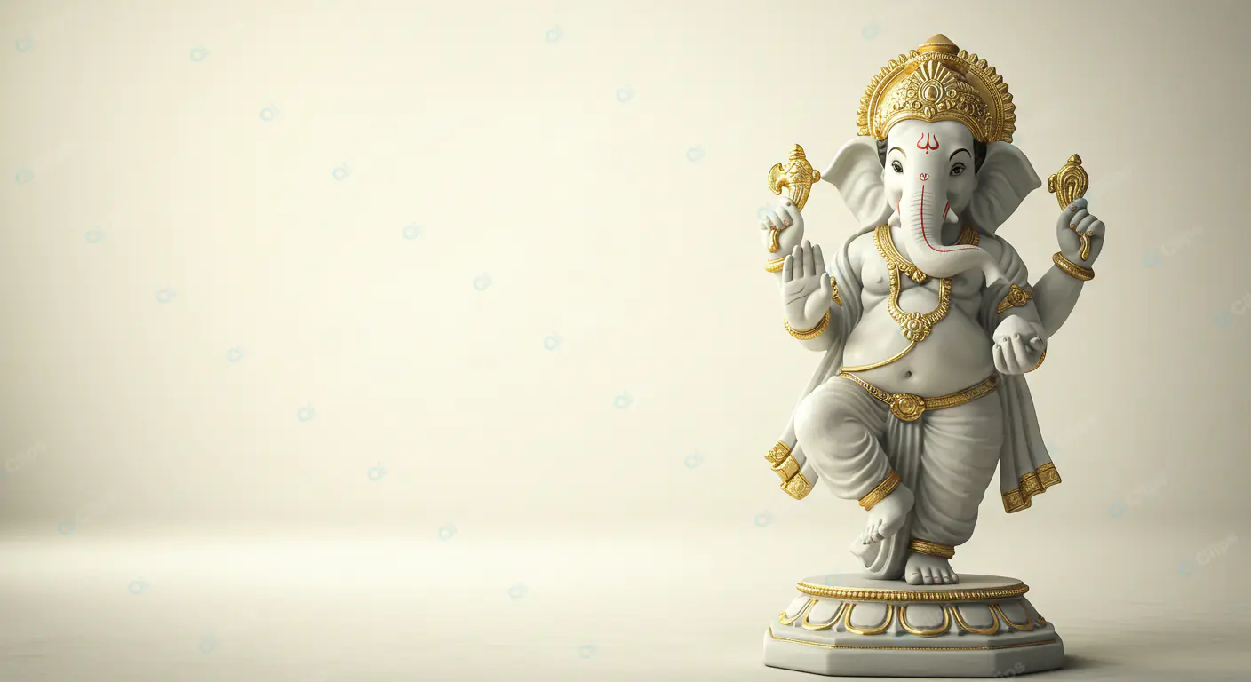 Ganesha Statue on Beige Background