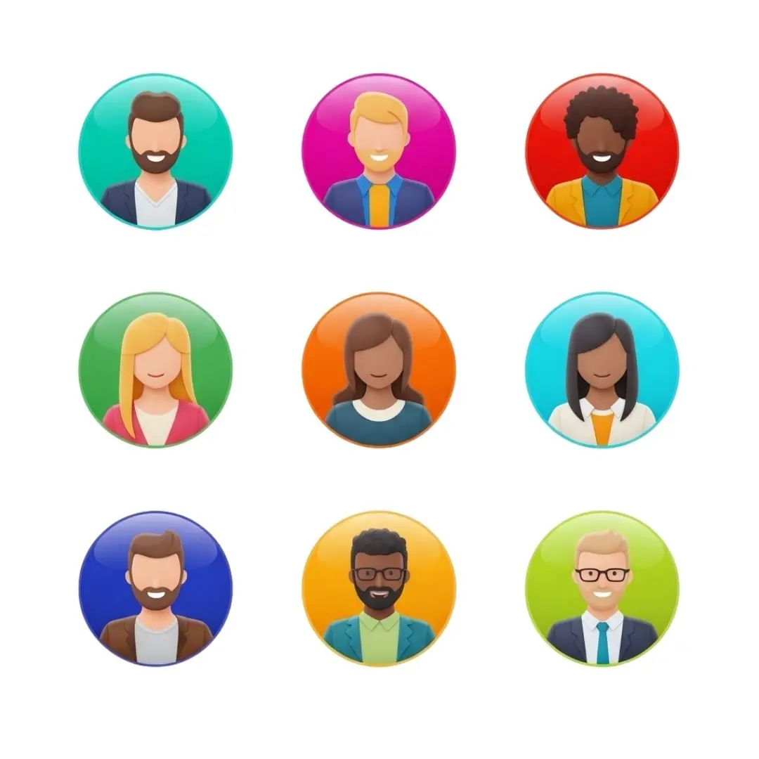Glossy Diverse Team Member Profile Icons Clipart PNG