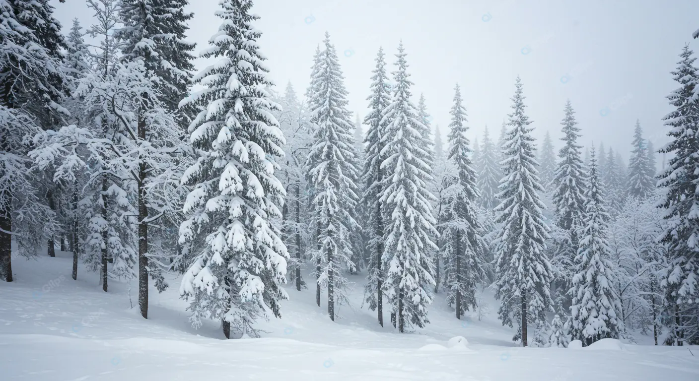 Serene Snowy Pine Forest