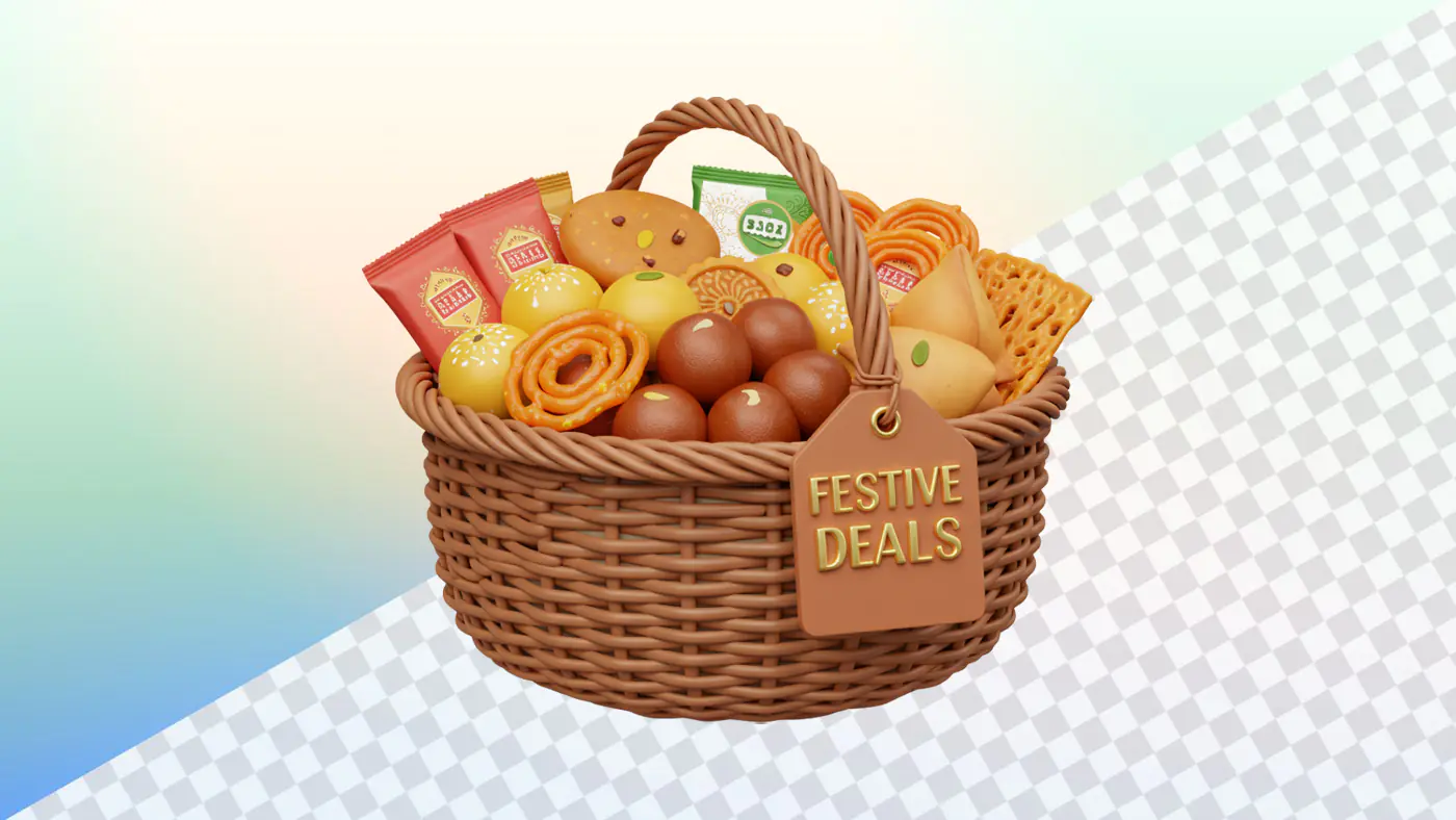 Festive deals basket with snacks and fruits