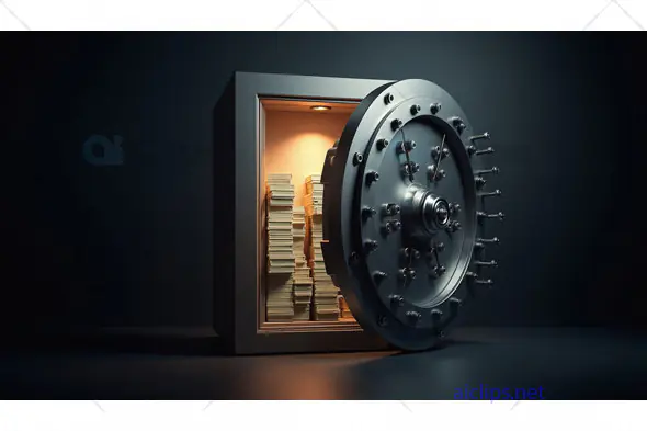 Open Bank Vault with Stacks of Cash Inside