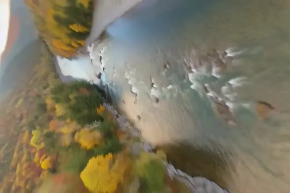 Autumn River Aerial View Blurred Motion Landscape