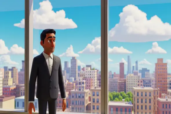 Animated Executive Overlooking Urban Skyline