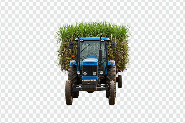Blue Tractor Hauling Sugarcane Crop PNG Clipart