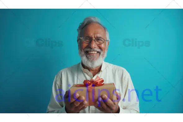 Elderly Man Holding Gift Box with Smile