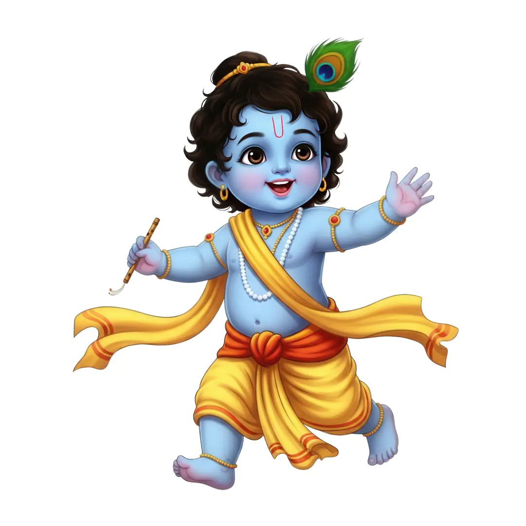 Little Krishna dancing with peacock feather PNG