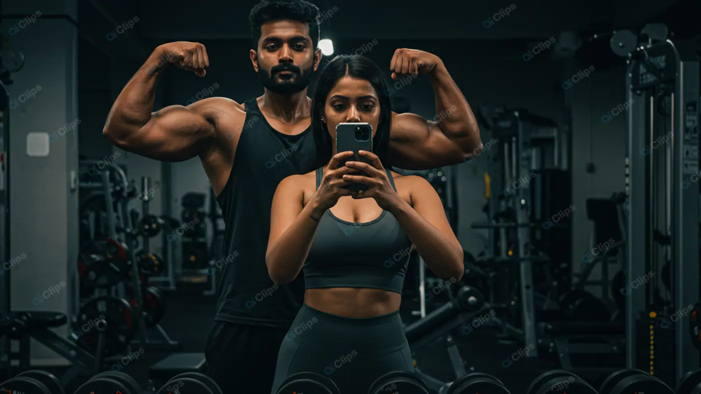 Fitness Power Couple: Gym Mirror Selfie