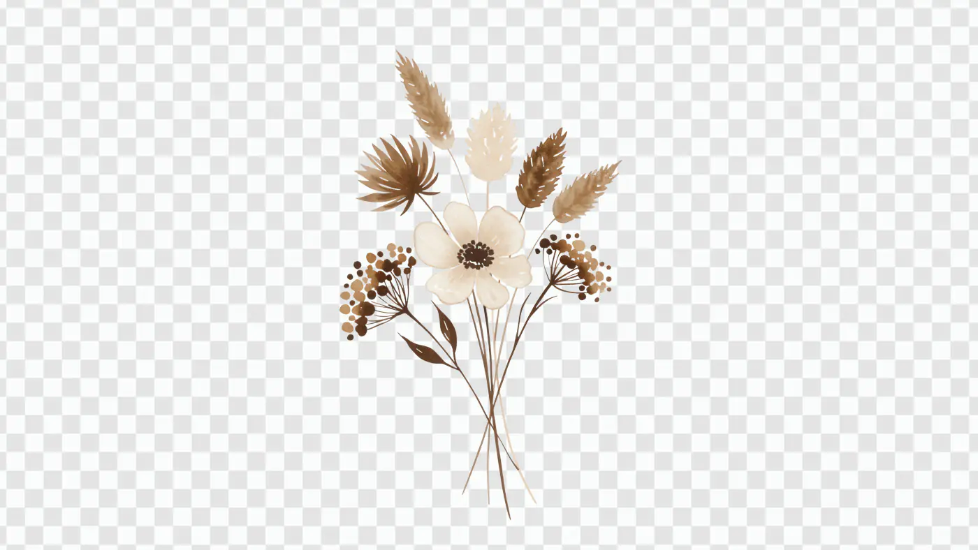Neutral Toned Dried Floral Arrangement PNG Clipart