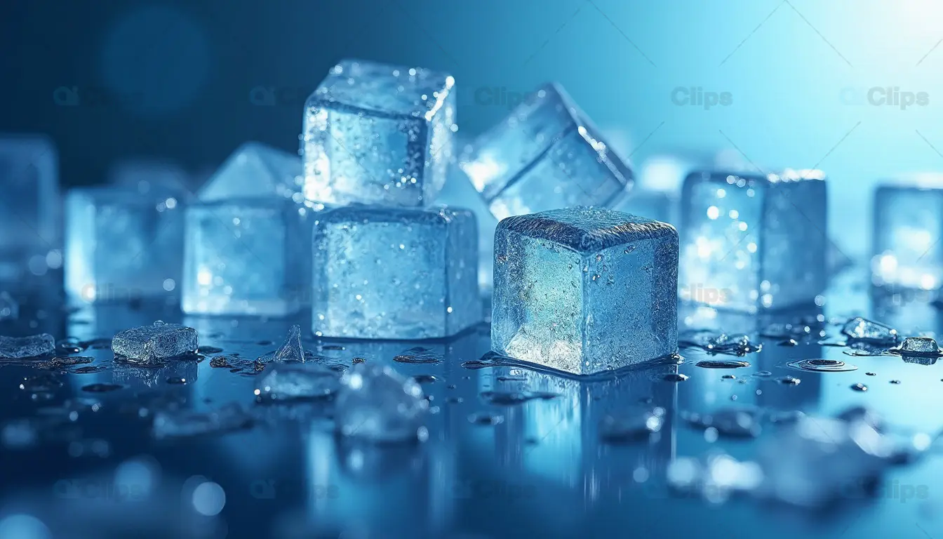 Melting Ice Cubes on Reflective Surface