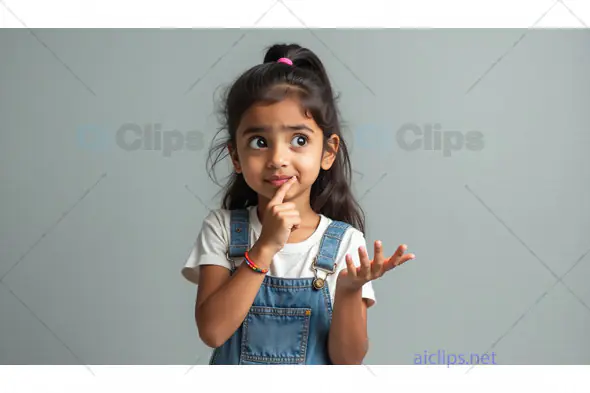 Thinking Young Girl in Denim Overalls