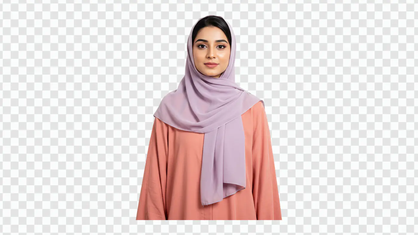 Confident Muslim Woman in Coral Abaya PNG