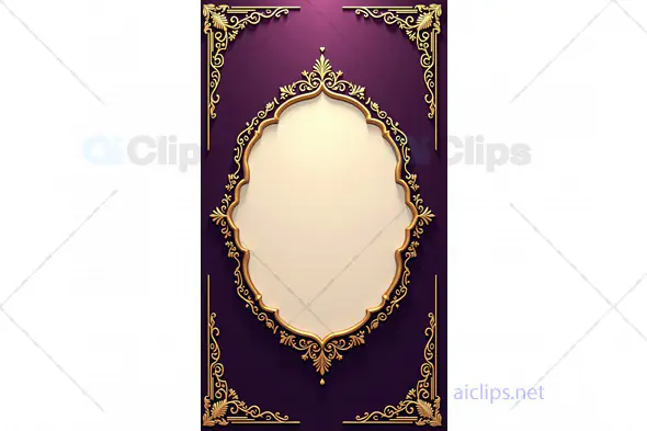 Elegant Ornate Frame with Gold Embellishments on Purple Background