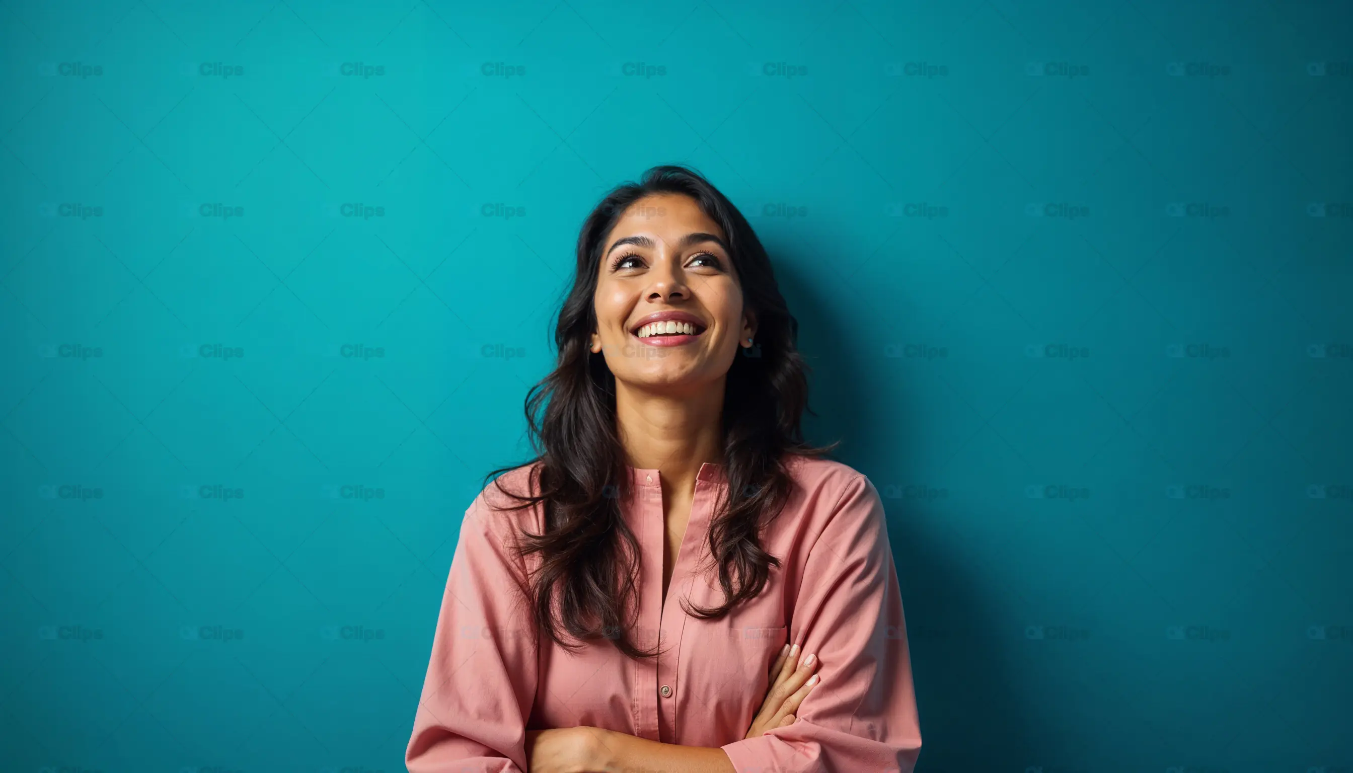 Happy Woman Looking Upwards