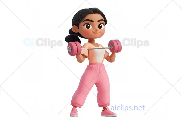 3D Fitness Girl Lifting Weights Avatar