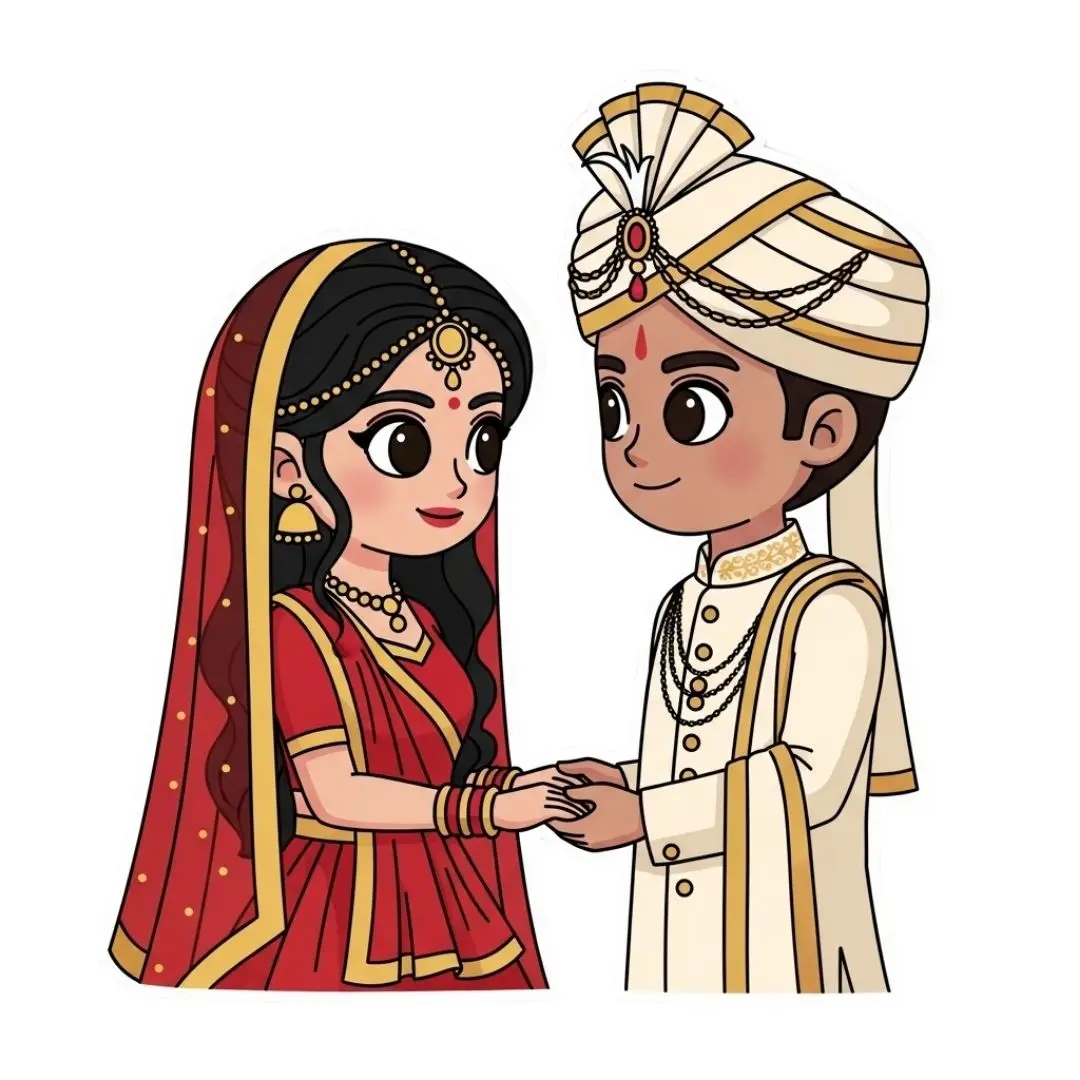 Charming Indian Wedding Couple Holding Hands Clipart PNG
