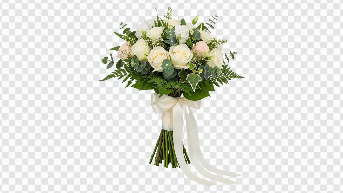 Classic Bridal Rose and Eucalyptus Bouquet PNG Clipart