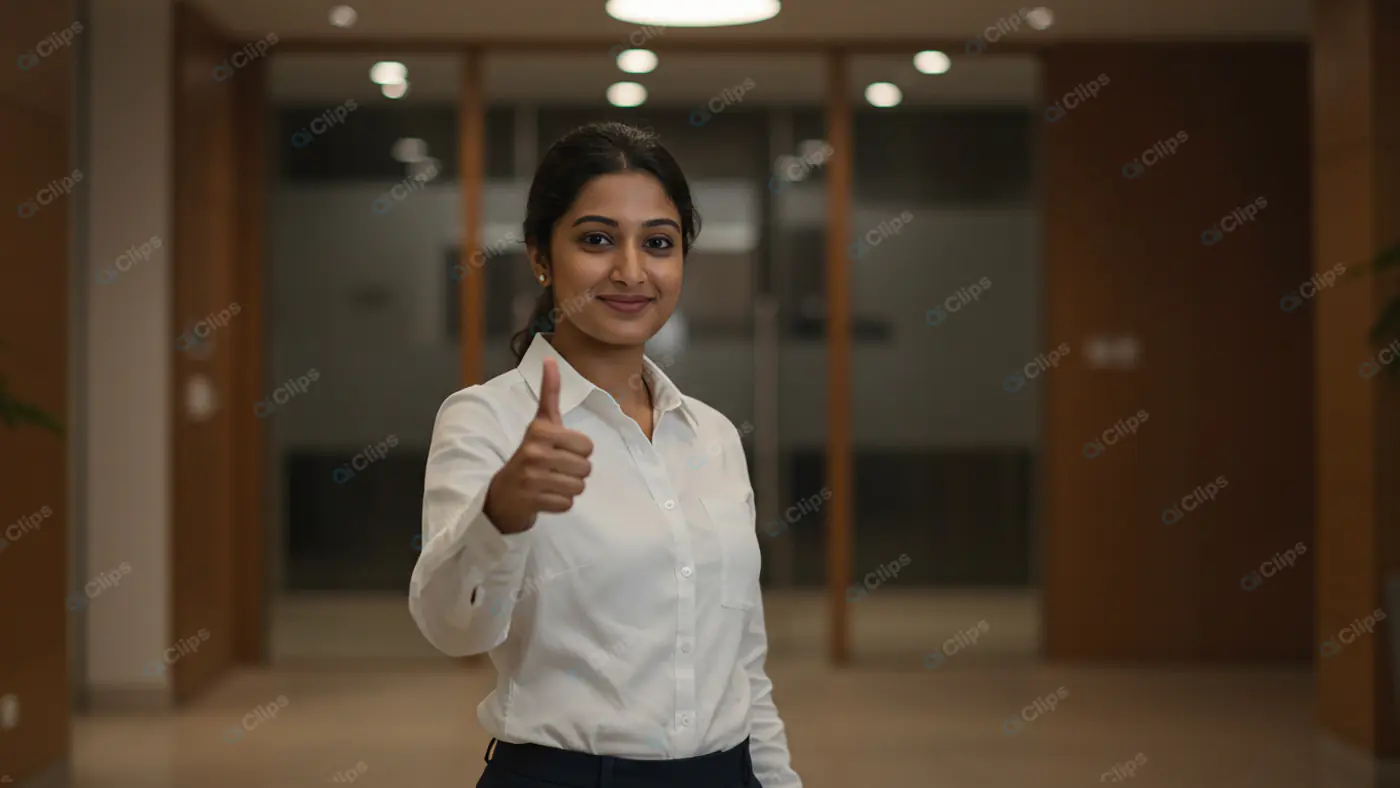 Confident Businesswoman Giving Thumbs Up