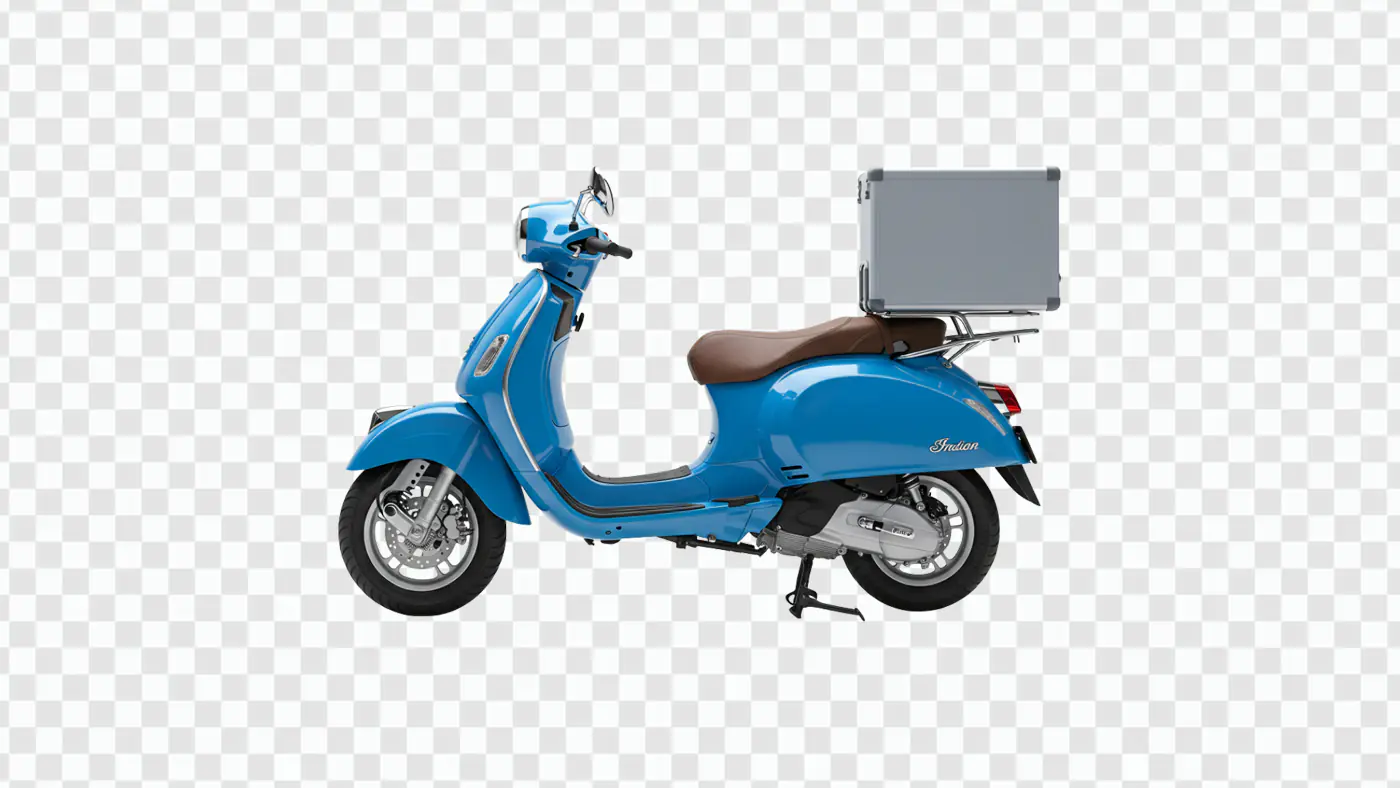 Blue Vintage Scooter with Delivery Box PNG