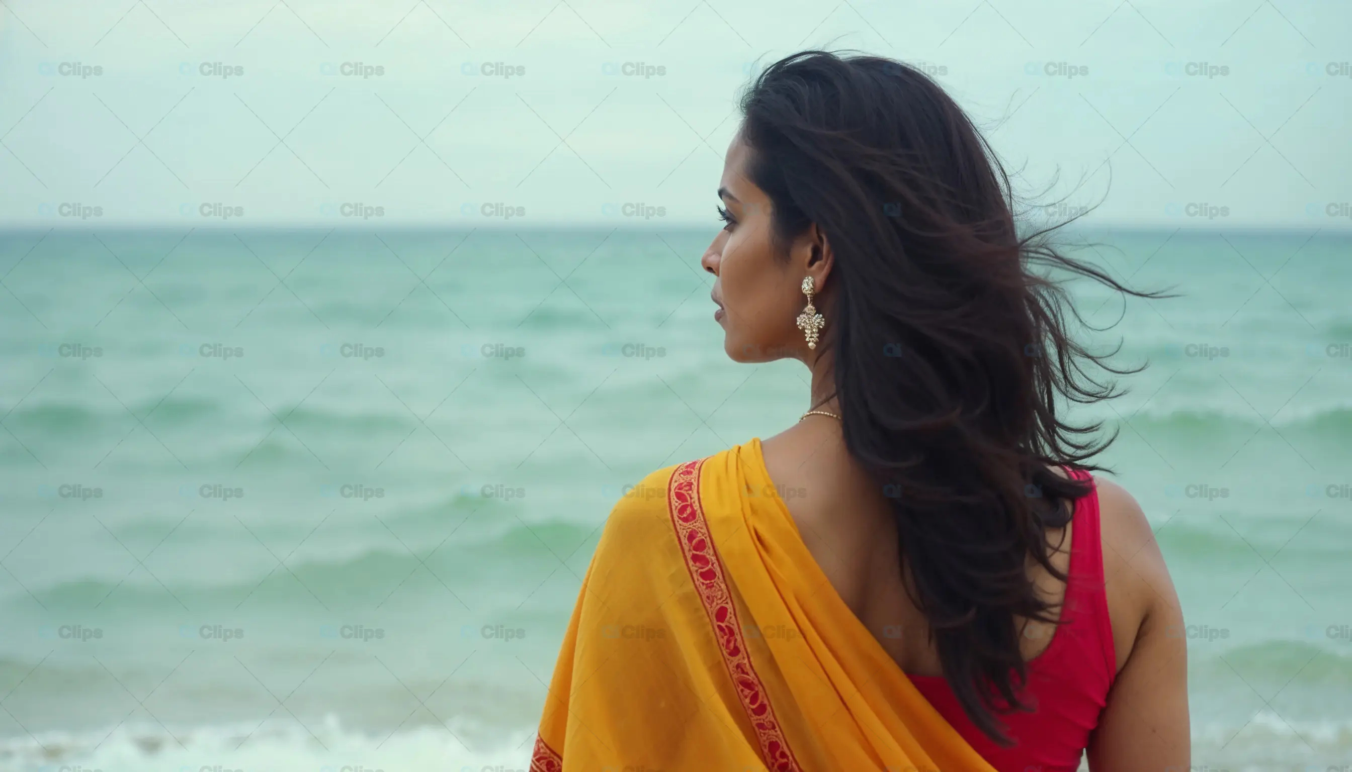 Woman in Traditional Attire by the Sea
